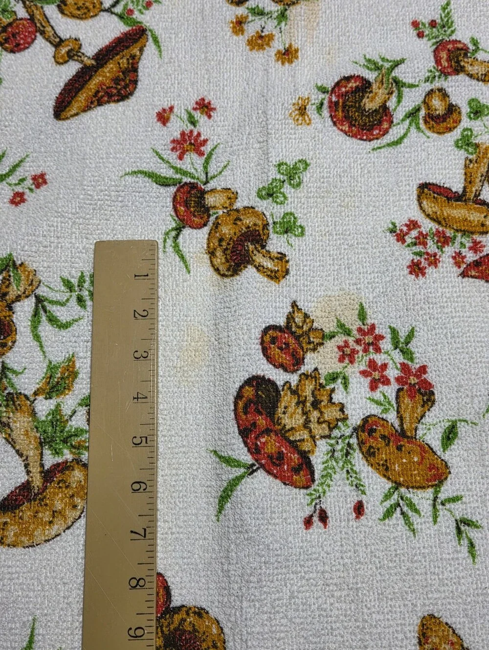Vintage 70s Mushroom Print Terrycloth Tablecloth 50
